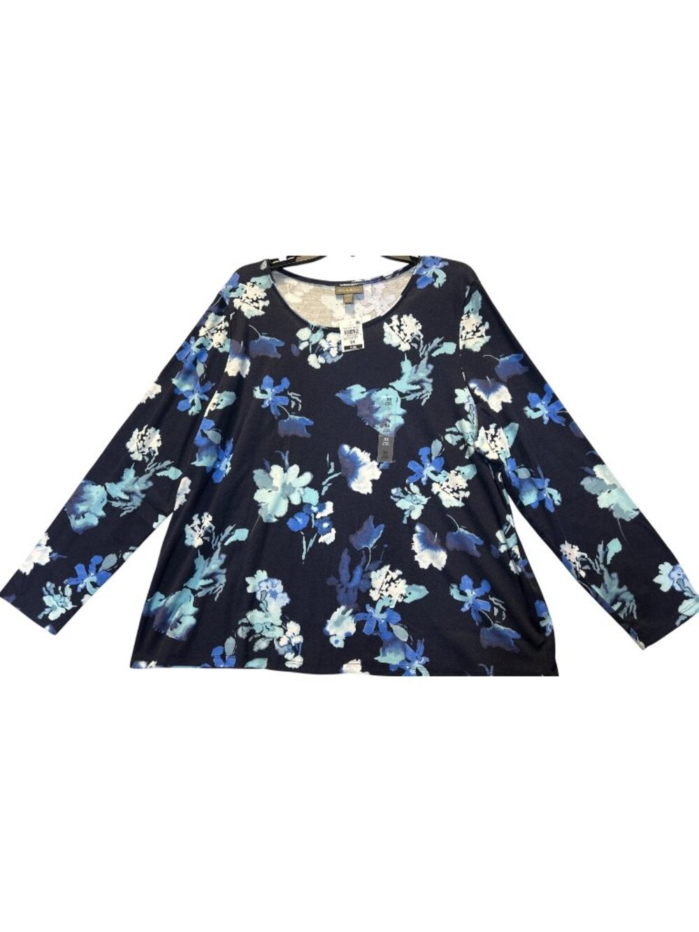 Style & Co Womens Plus Size 3X Long Sleeve Floral Print Top Indust Blue CMB - Picture 1 of 9